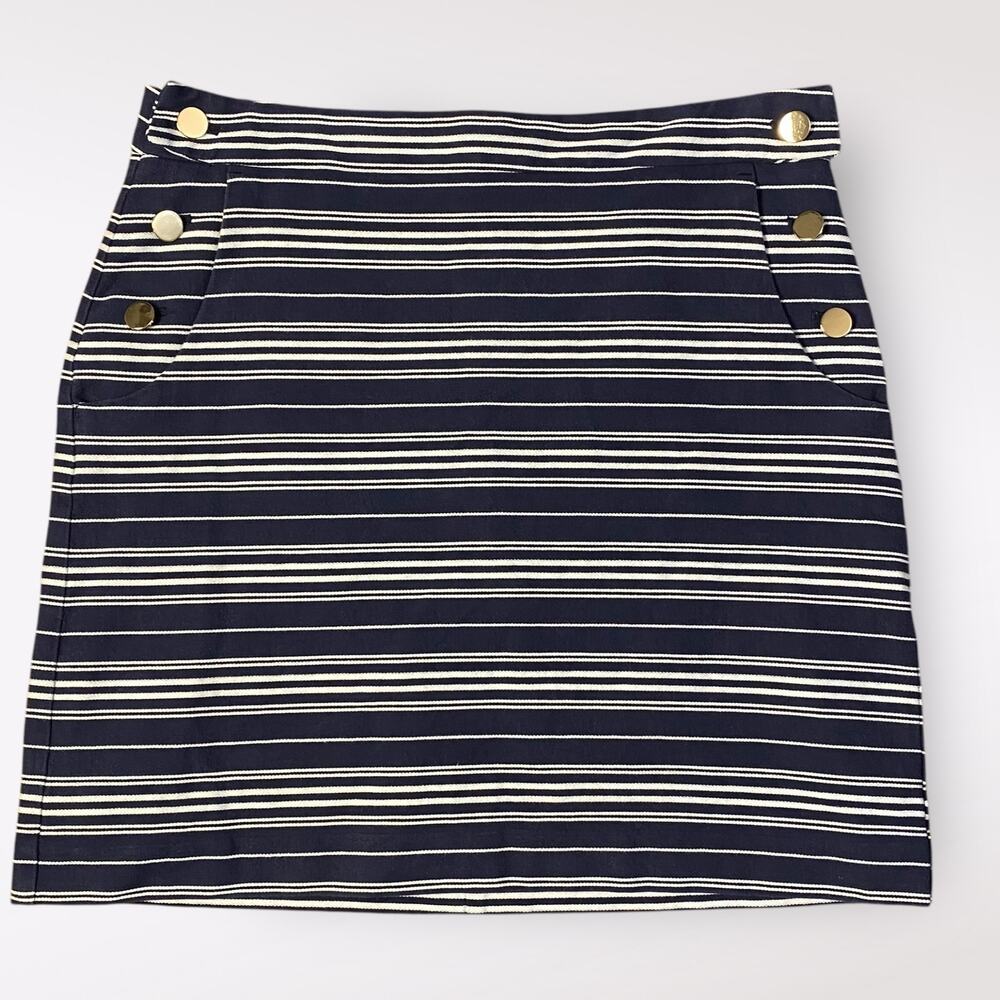 Loft Striped Buttoned Cotton Mini Pencil Skirt Size 8‎ Blue White